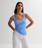 New Look Pale Blue Ribbed Frill Scoop Neck Vest